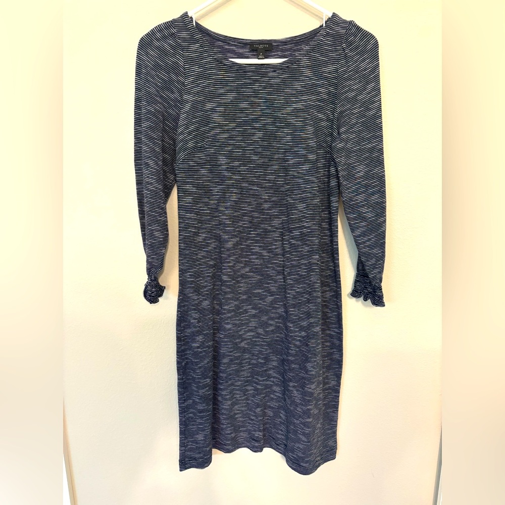 Talbots Petite Navy and White Striped Dress